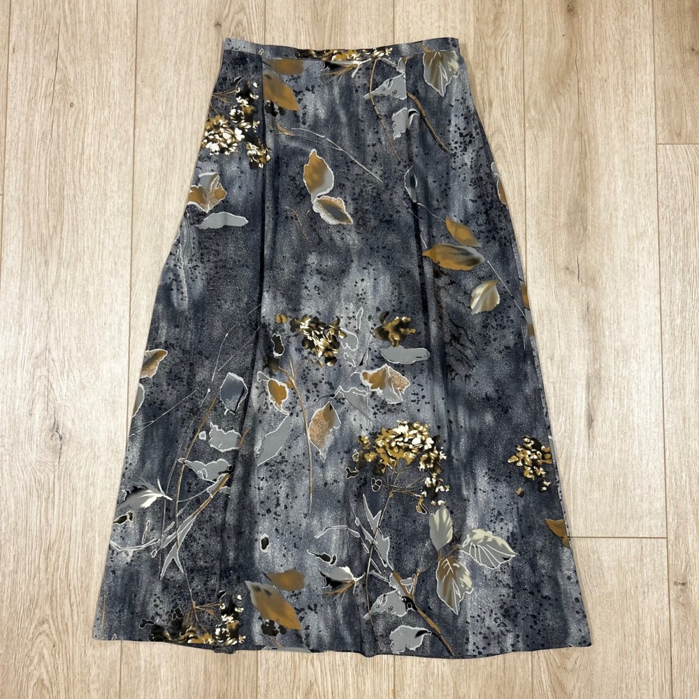 y2k N Touch Vintage Gray Floral Midi Skirt A-Line Abstract Print USA small 26'